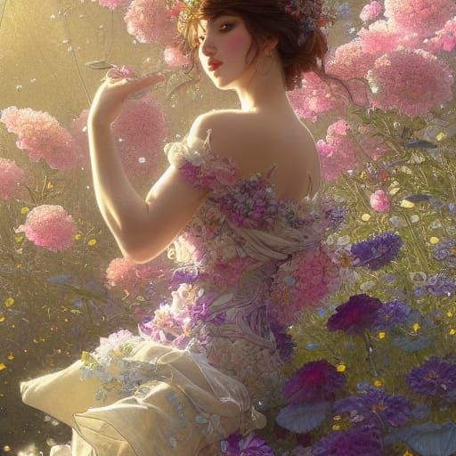 Crystallized Flowers: Maiden in Garden, Fantasy Art
