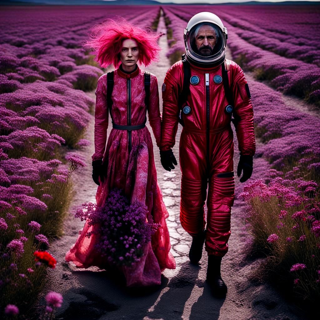 Woman and Spaceman on Alien Planet, Polaroid Style