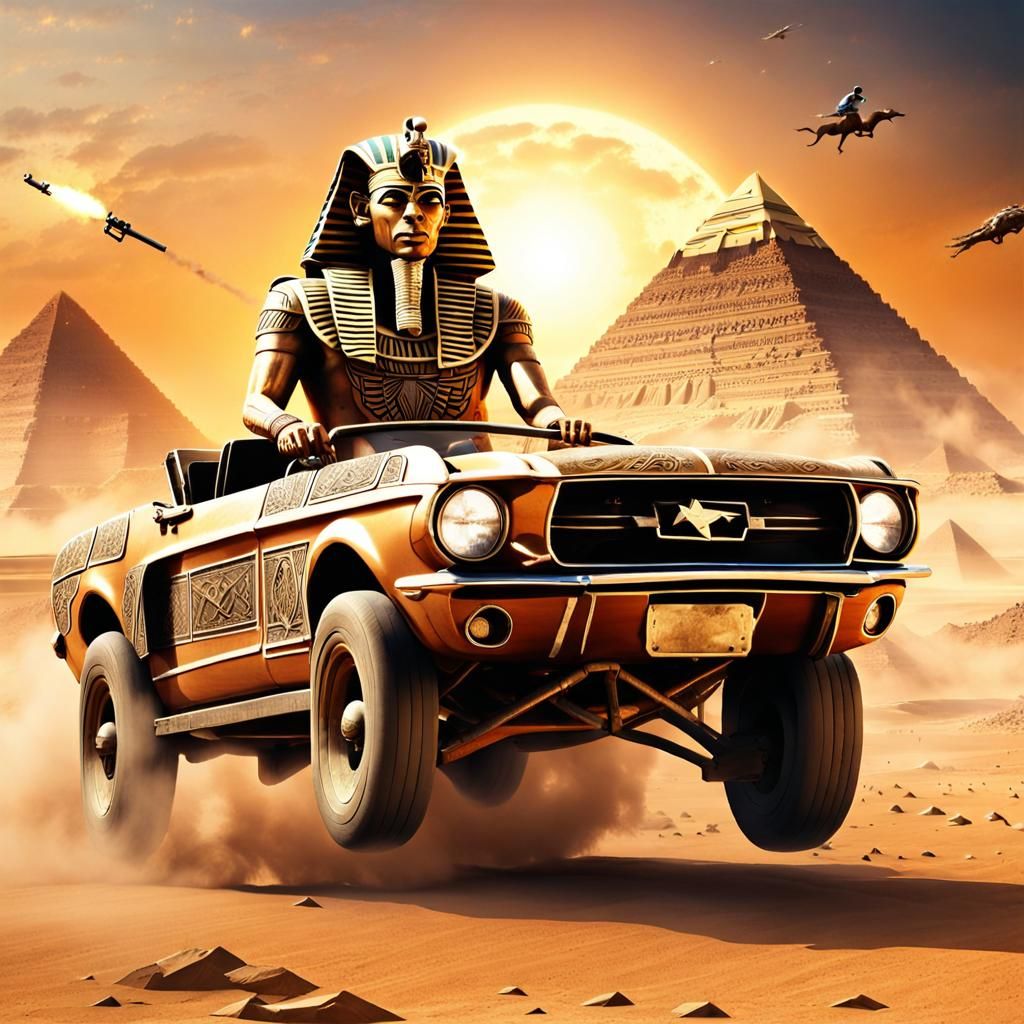 Mummified Pharaoh Drives Mustang Through Desert