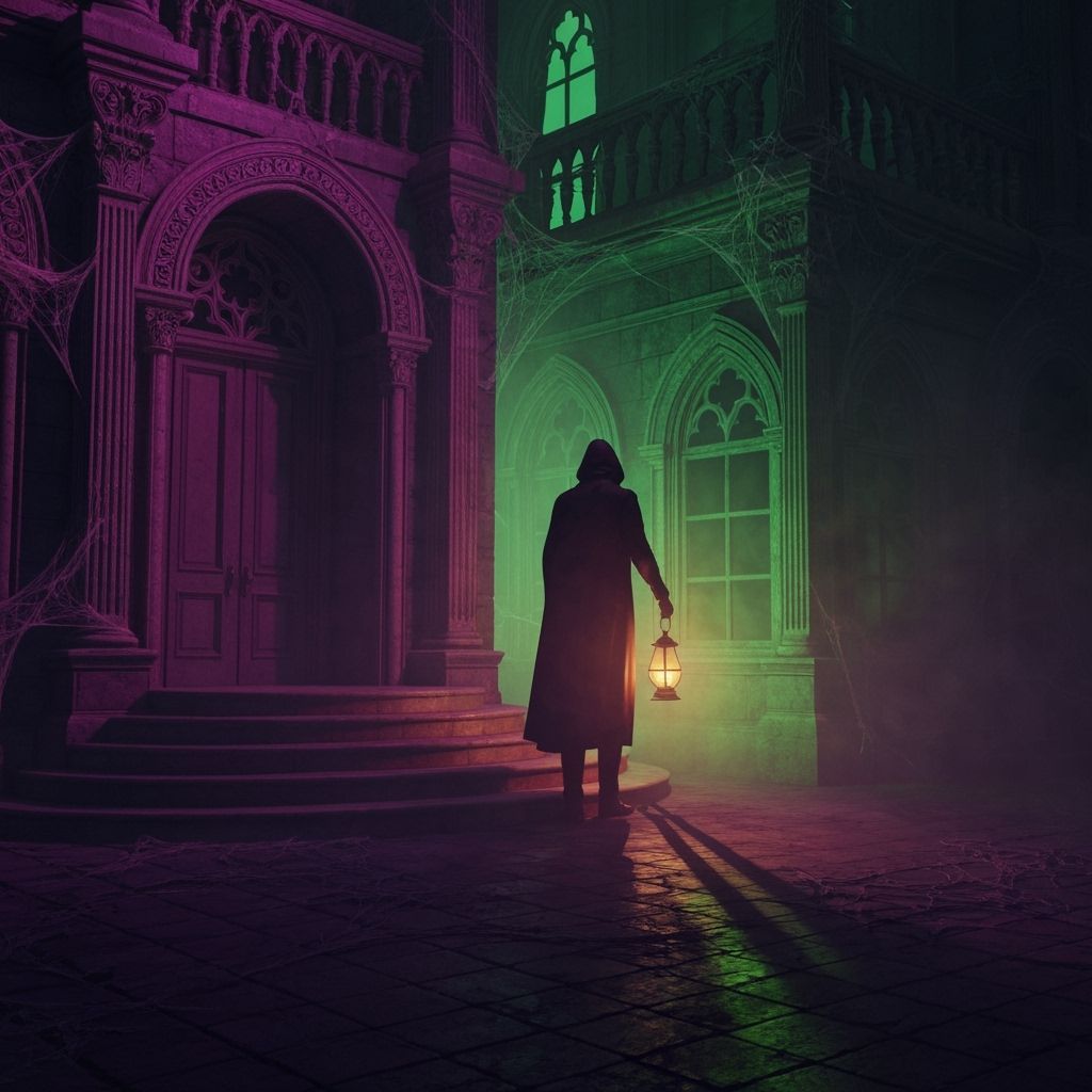 Surreal Noir Halloween Night with Haunted Gothic Architectur...