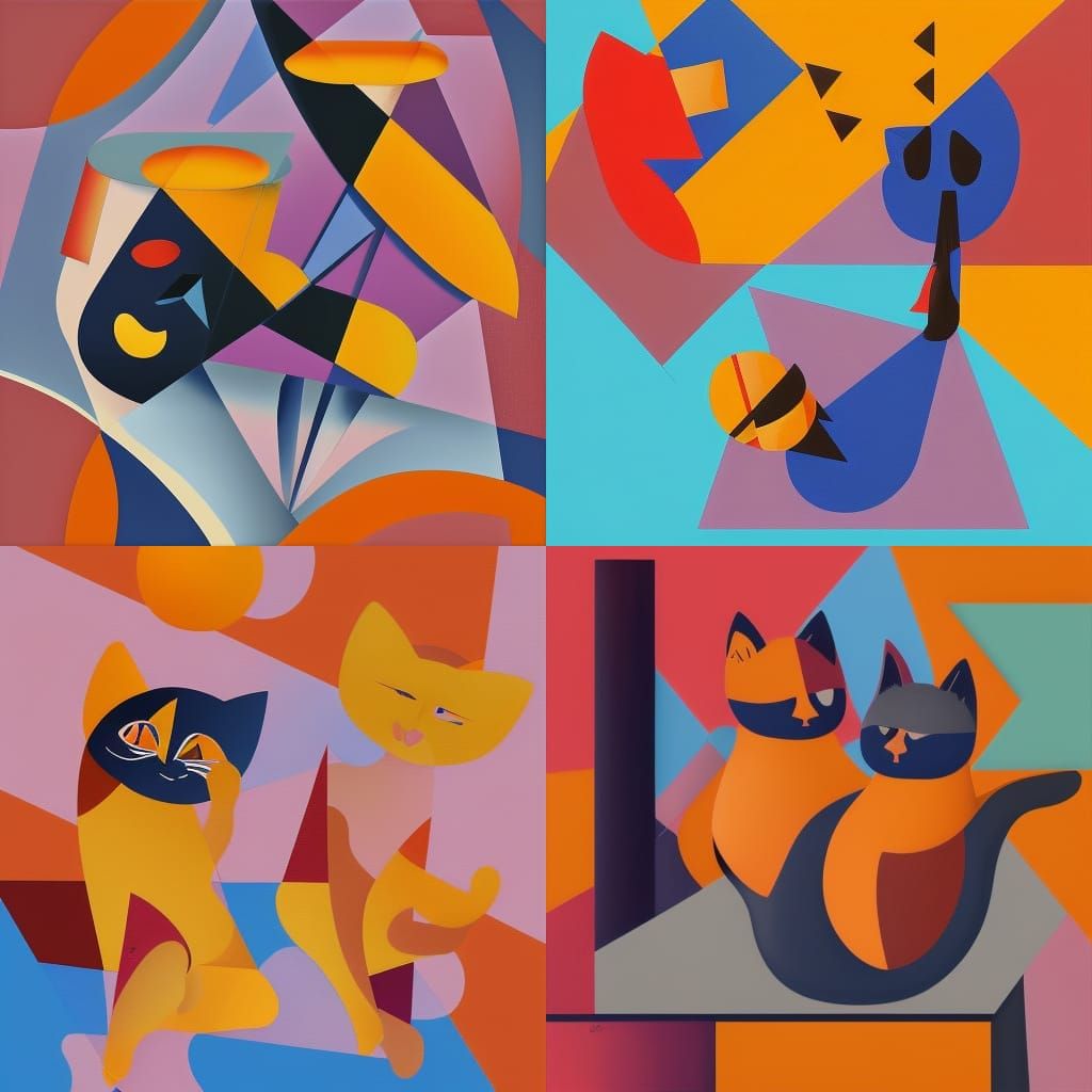 Cubist Cats: Peaches and Plum in Geometric Fauvism