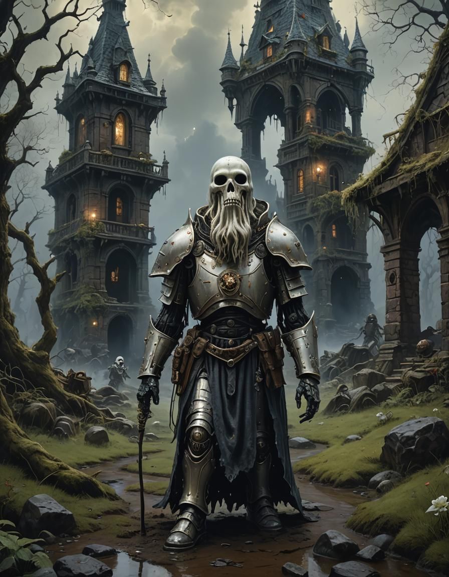 Surreal Ghost in Armor in Majestic Space