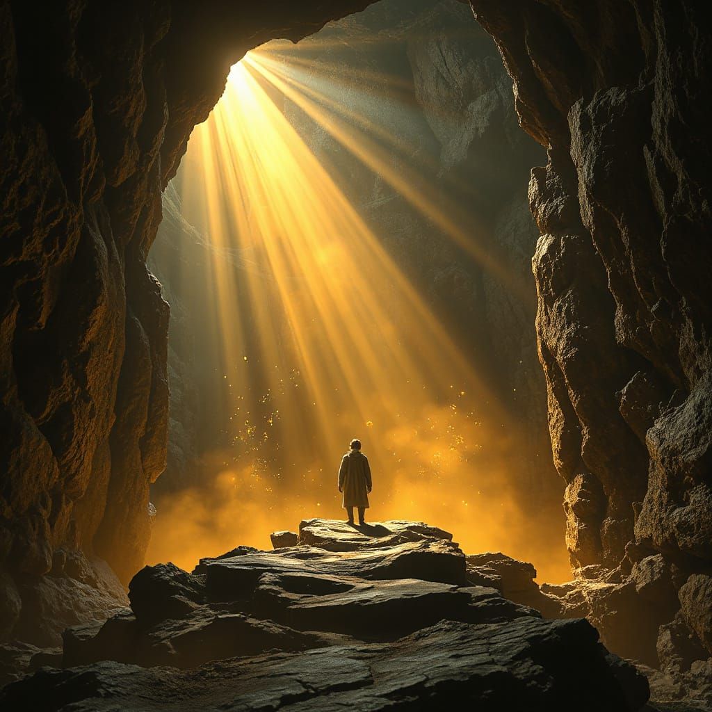 Spiritual Awakening in Luminous Cavern Digital Painting