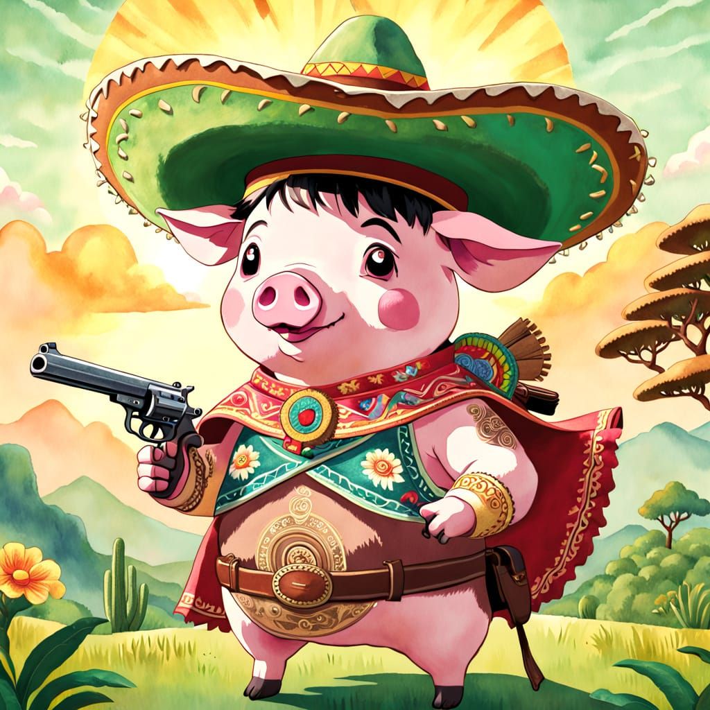 Pancho Villa Pig in Ghibli Style