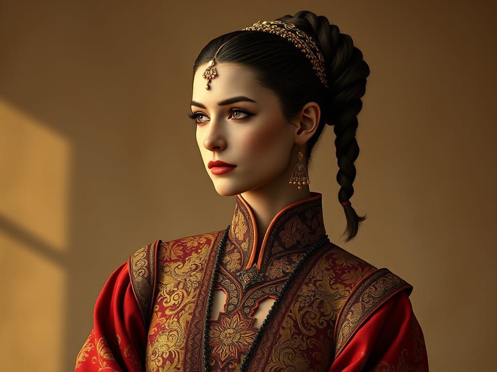 Regal Woman in 930s A.D. Fashion with Braided Updo