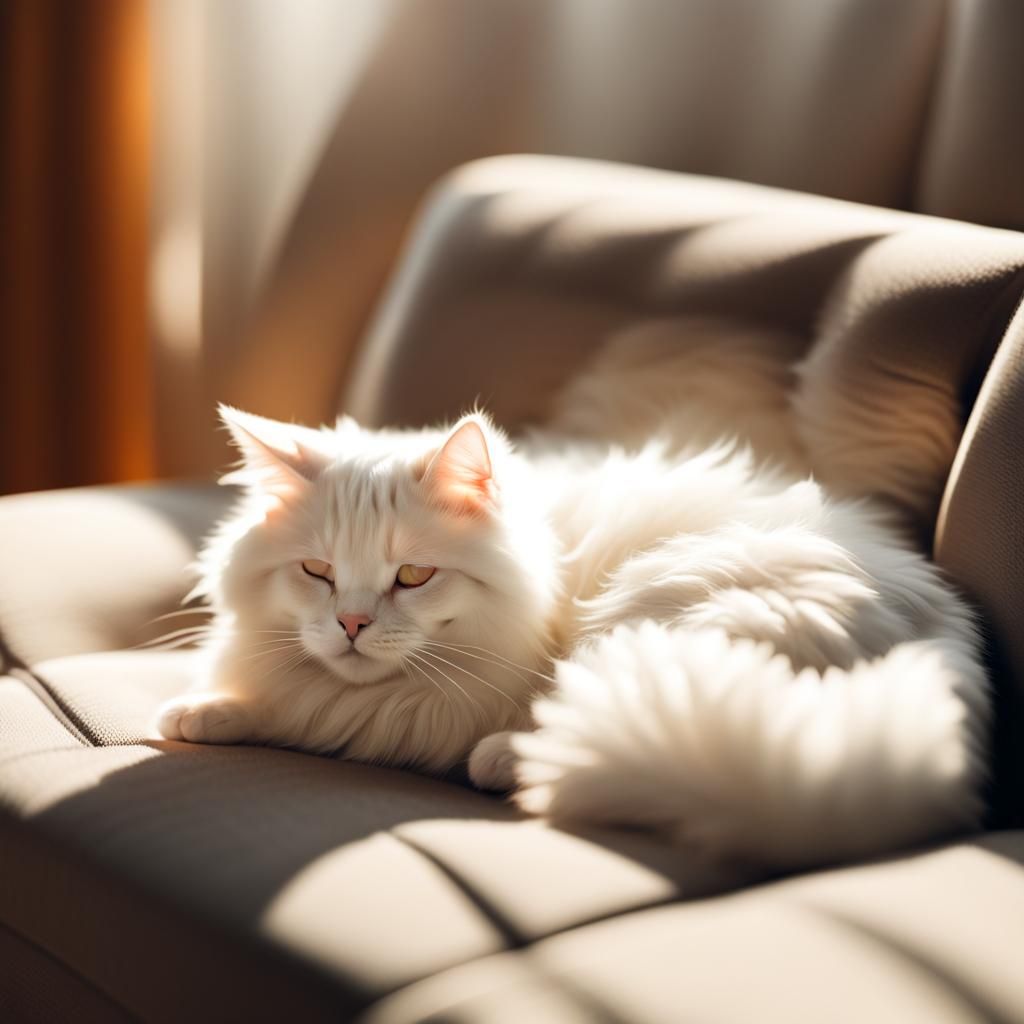 White Cat Napping in Sunlight, Origami Style