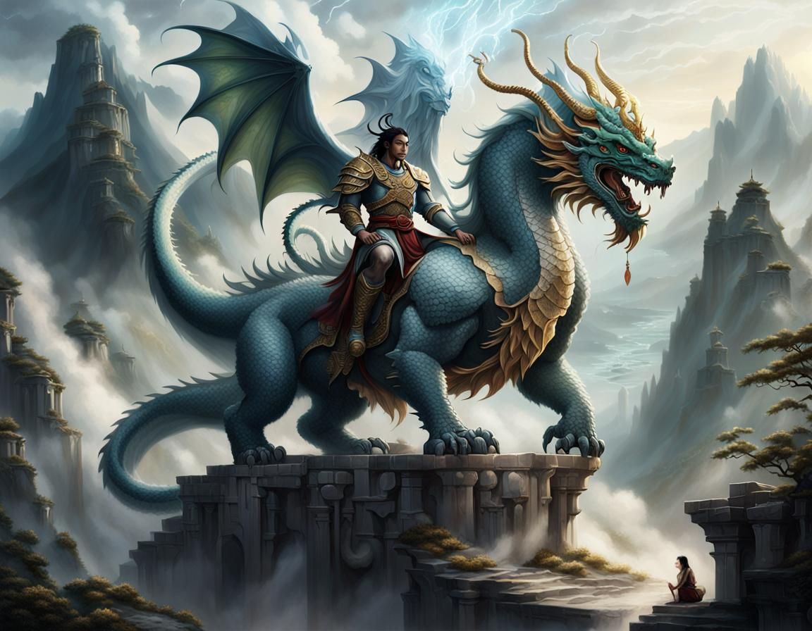 Winged Baku with Dragon Scales in Dreamy Landscape