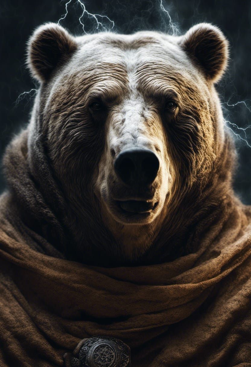 Obese Medieval Monk Bear Portrait in Ethereal Style