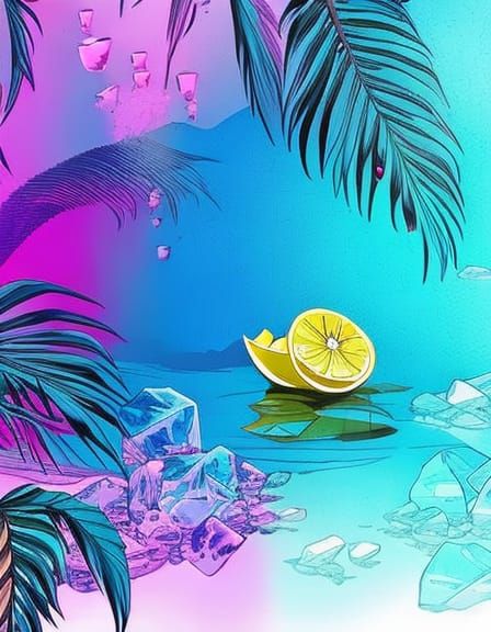 Iced Tea in Tropical Jungle, Ink Drawing