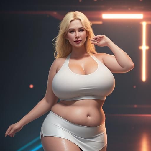 Happy Voluptuous Woman Dancing in Nightclub