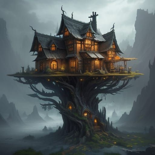 Fantastical Treehouses in Deep, Vibrant Colors