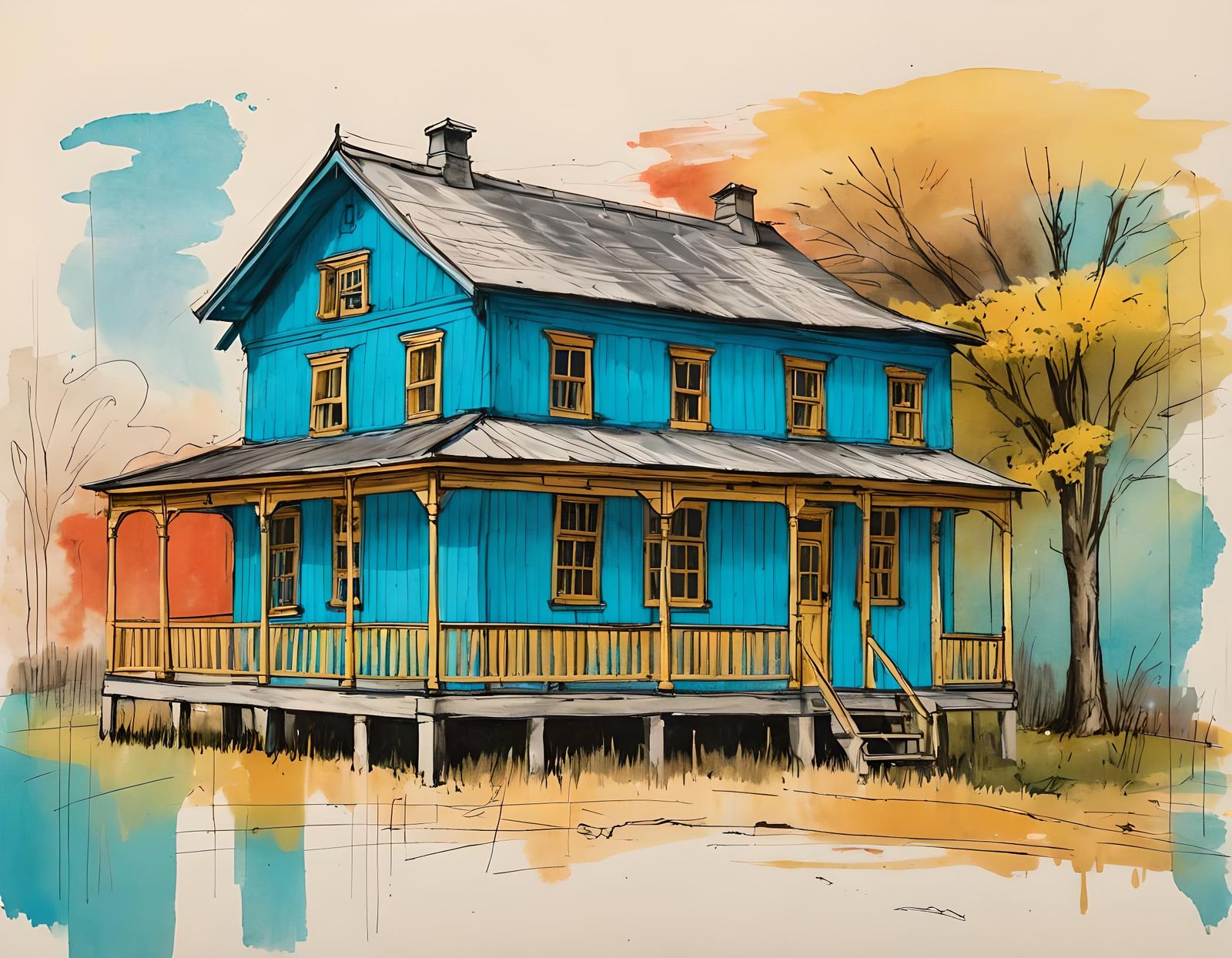 Charming Sketch of a Rustic Wooden House