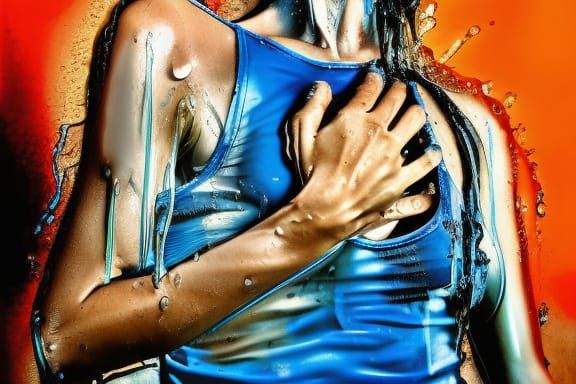 Hyperrealistic Wet T-Shirt Contest in Mixed Media