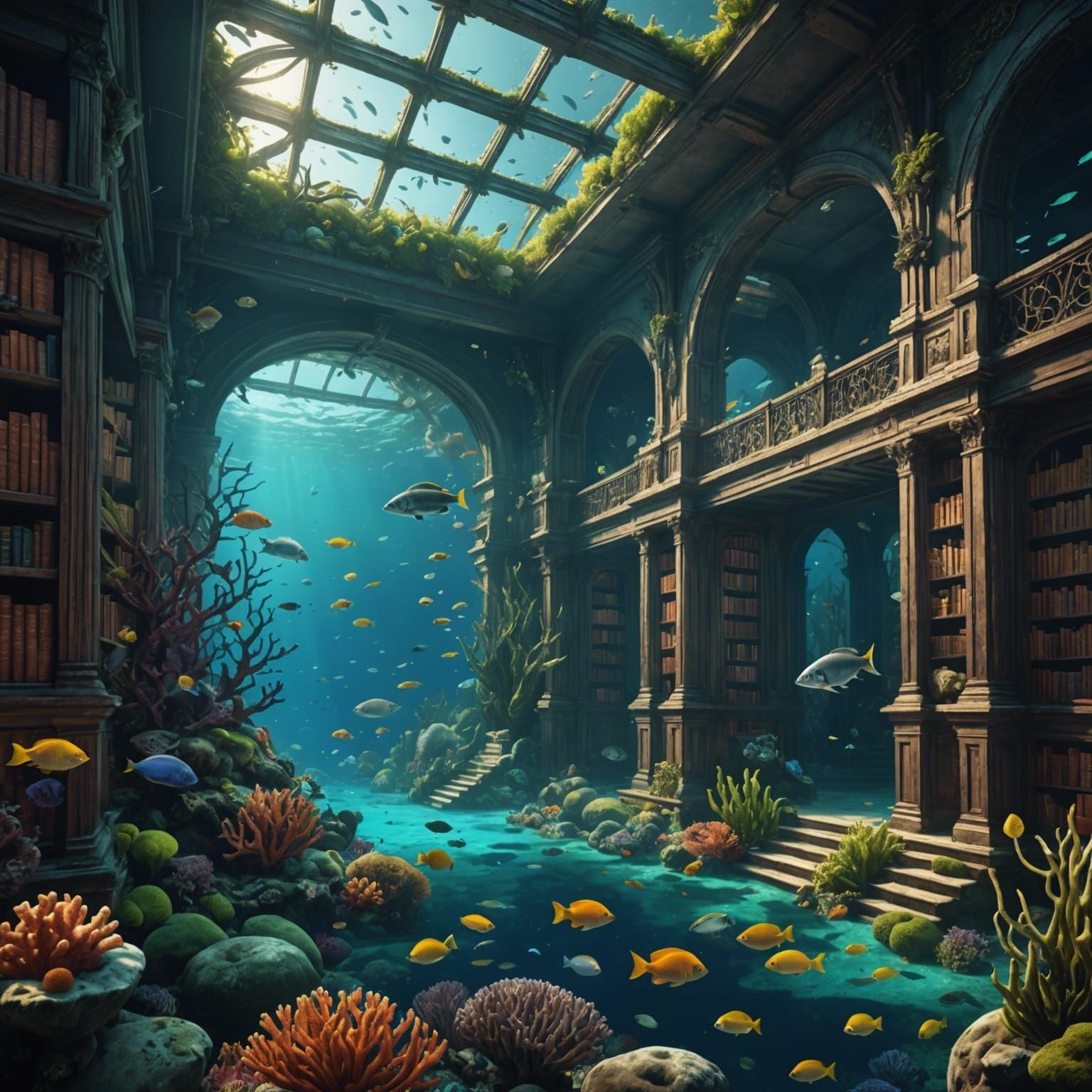 Underwater Library: Fantastical Matte Painting in Deep Color