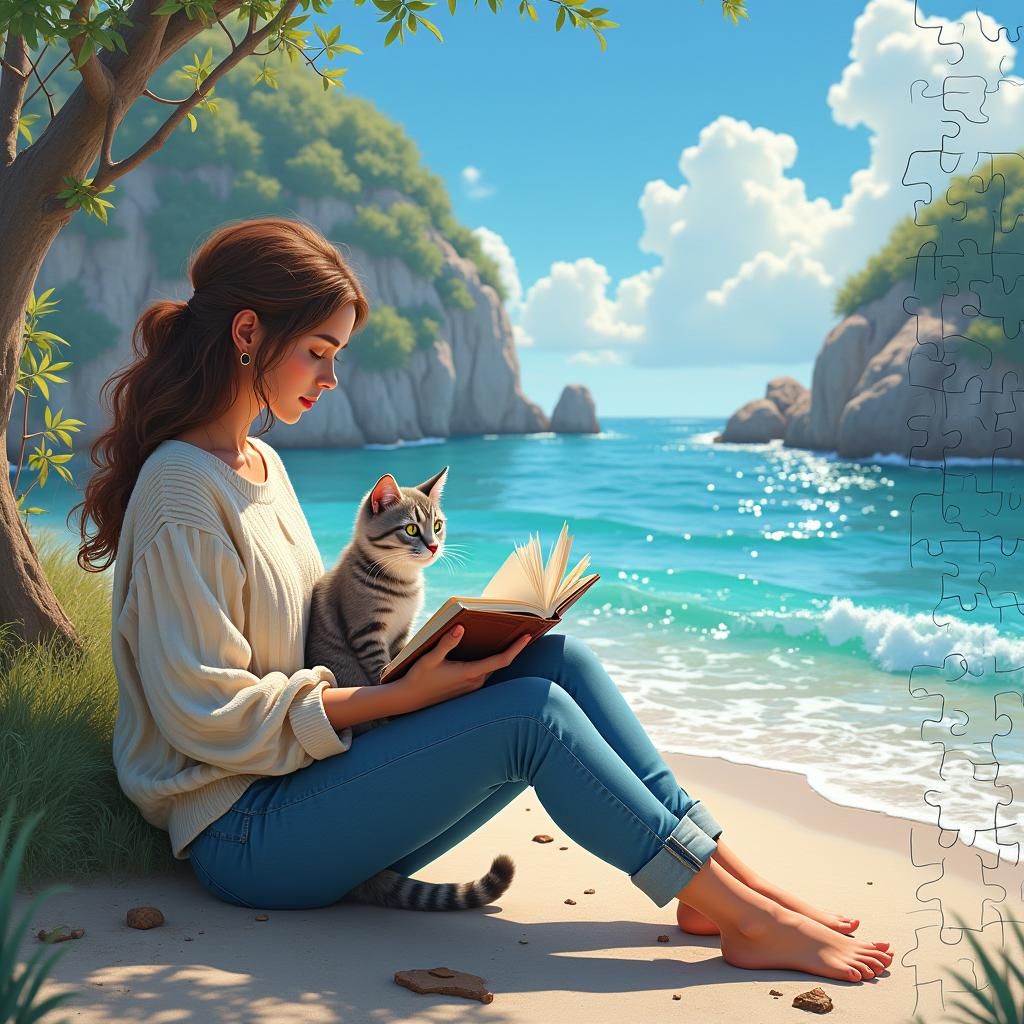 Beach Scene Emerges From Puzzle, Detailed Matte Painting