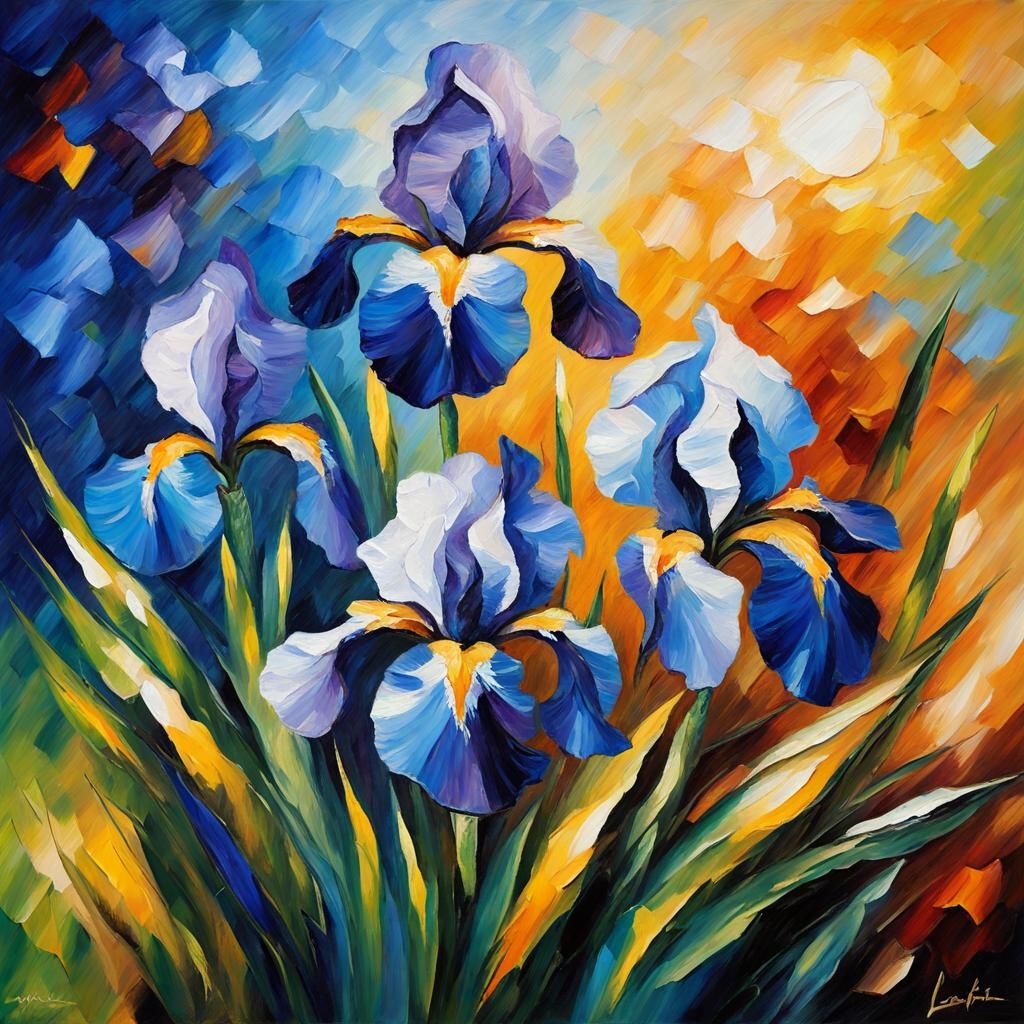 Blue Irises in Expressionist Impasto Style