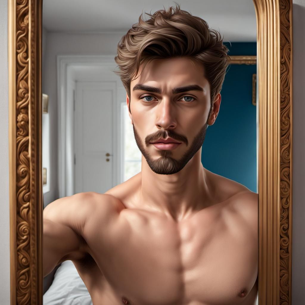 Hyperrealistic Portrait of a Young Man Flexing