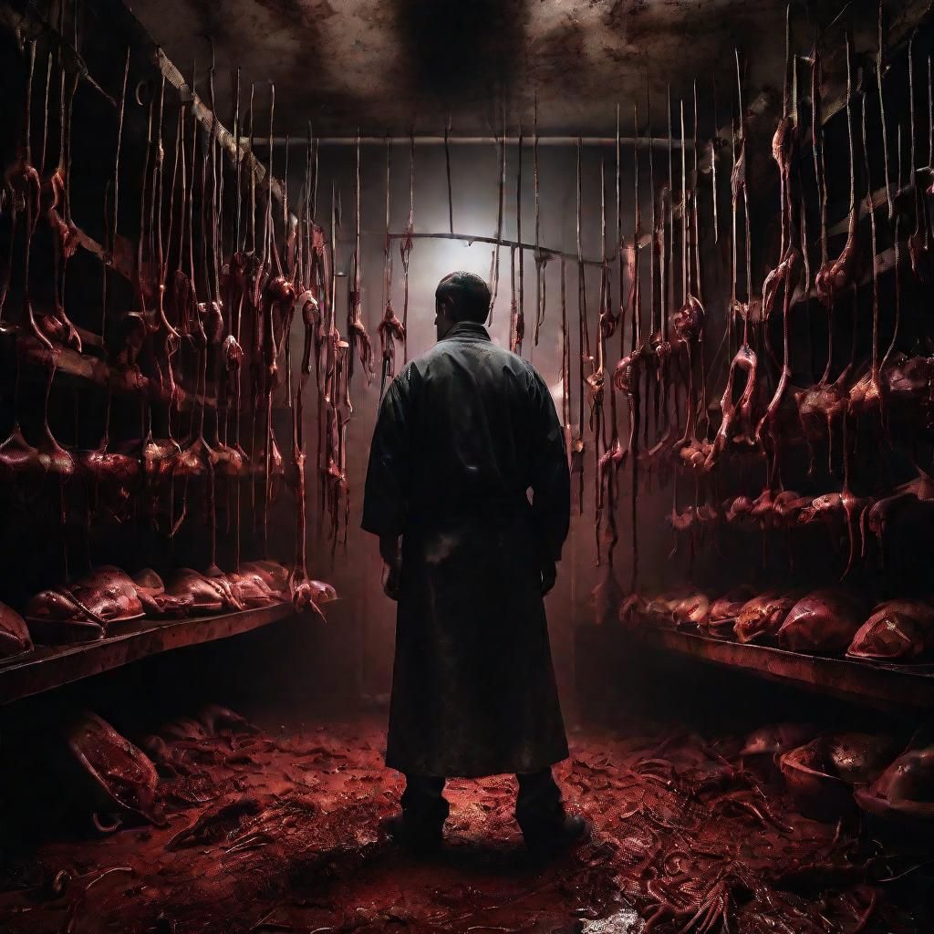 Dark Surrealism: Butcher in a Nightmarish Abattoir