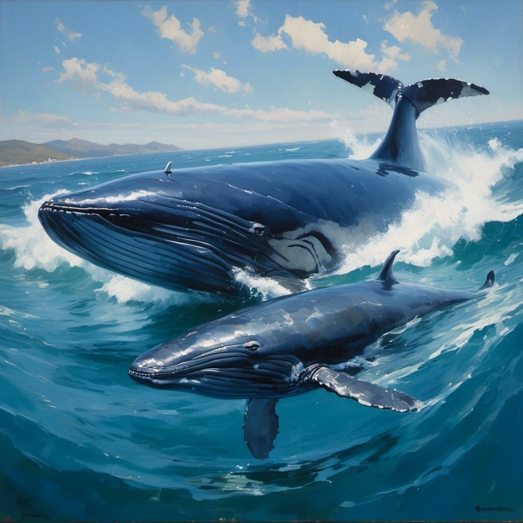 Blue Whale and Calf in Ocean Waters