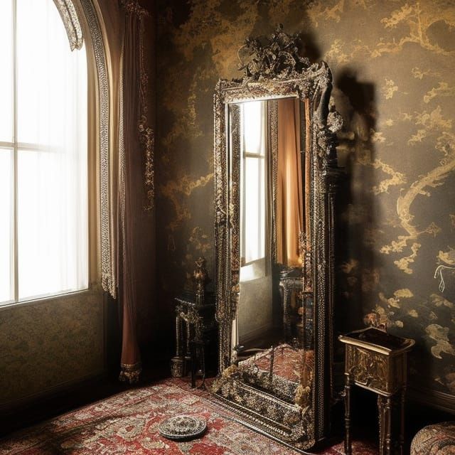 Menacing Reflection in Antique Oriental Mirror