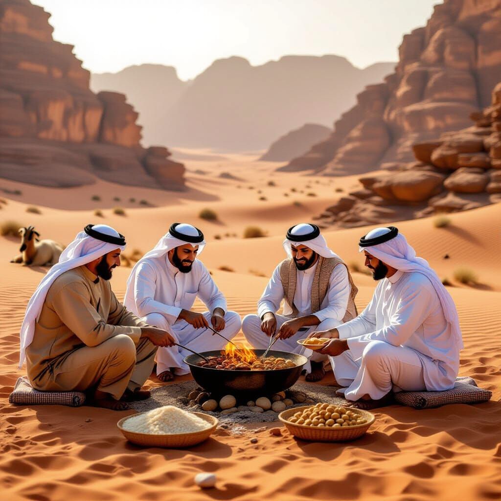 Jordanian Feast in Wadi Rum: Desert Cooking Scene