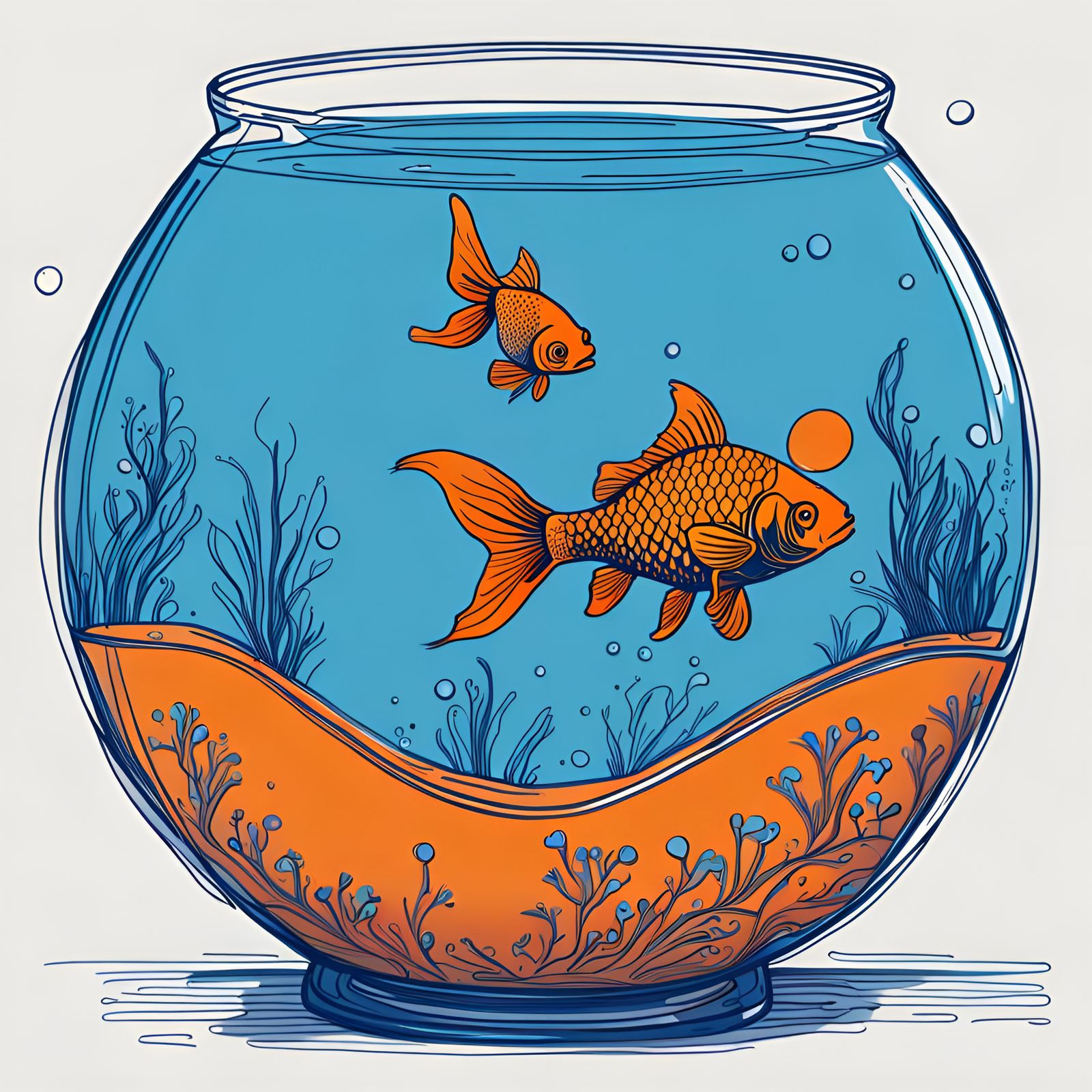 Goldfish Swimming in Glass Bowl: 2D Digital Art