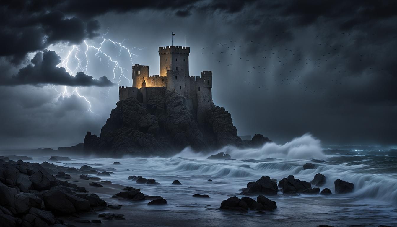 Stormy Night Castle: Dark Fantasy Concept Art
