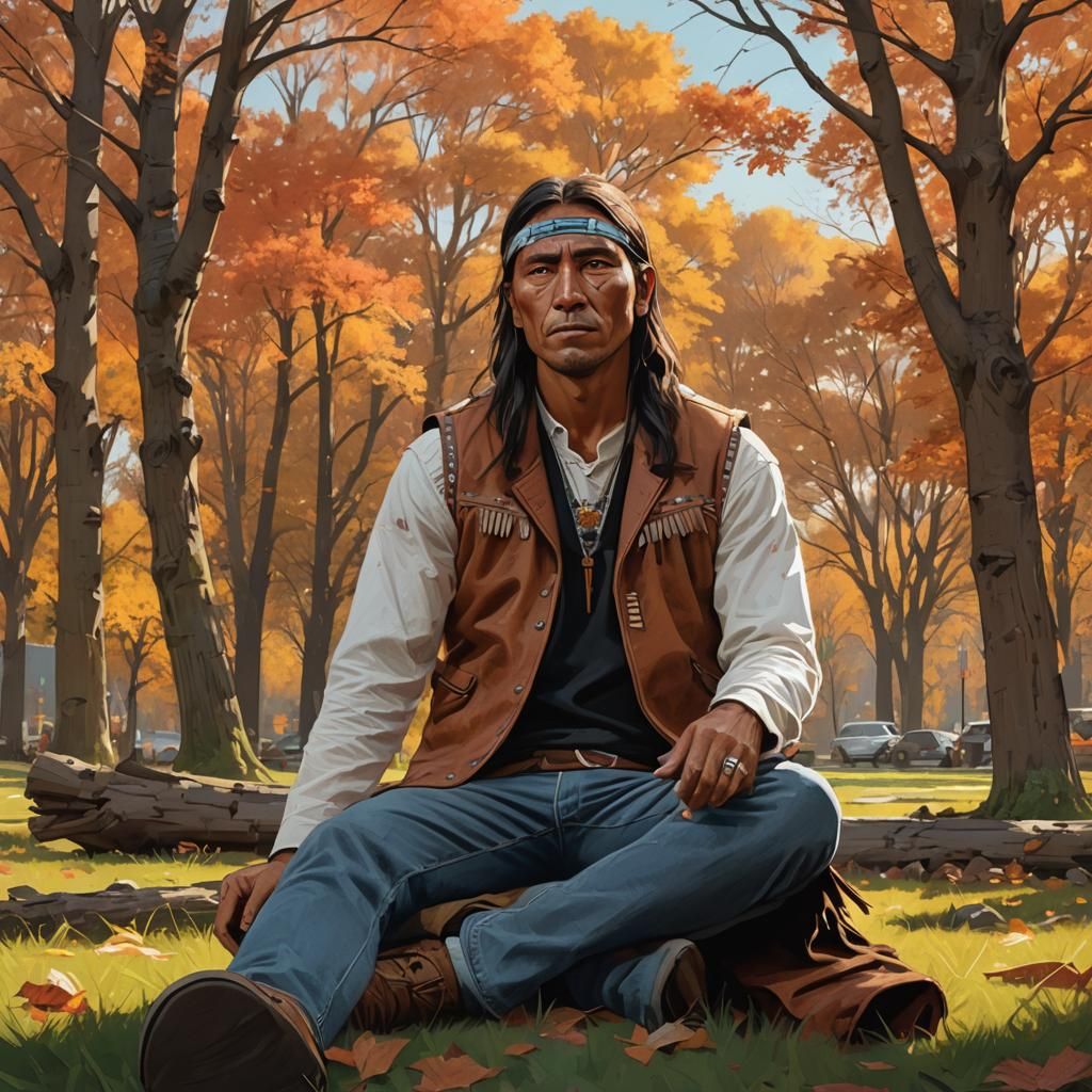 Native American Portrait in Detailed Matte Painting Style