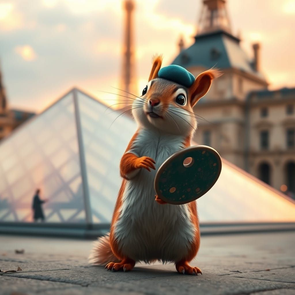 French Squirrel Concept Art in Front of the Louvre