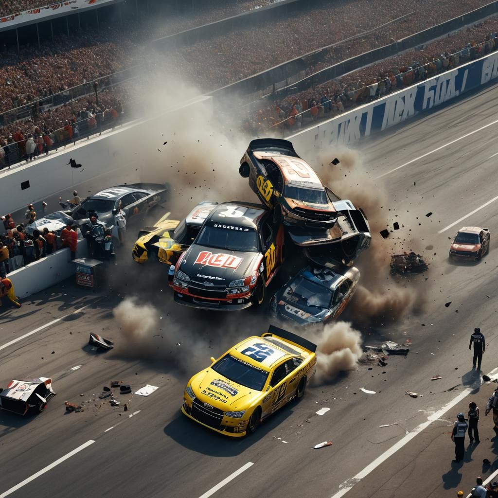 Epic NASCAR Car Crash in Digital Matte Painting