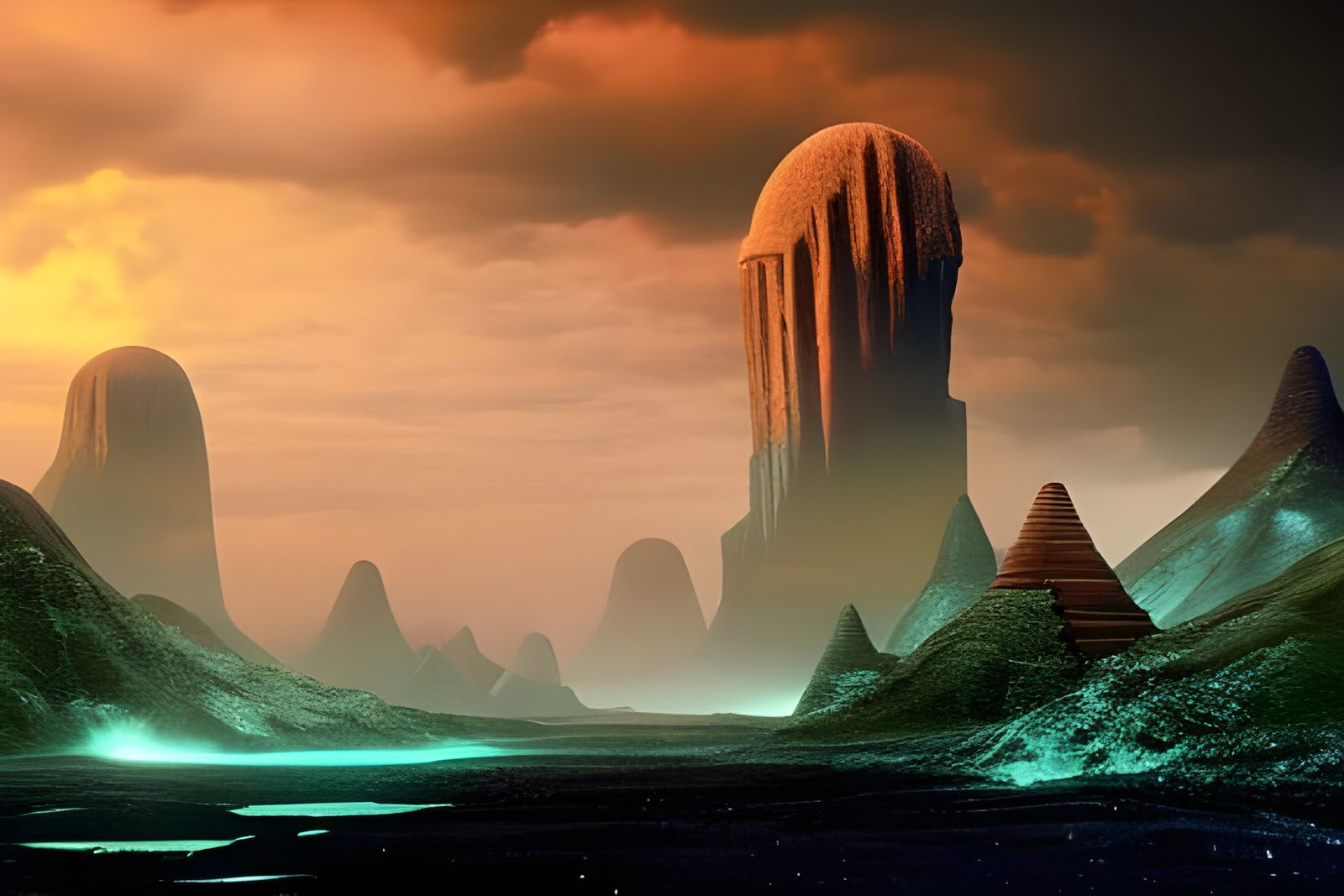 Mystical Alien City at Night in Dark Fantasy Style