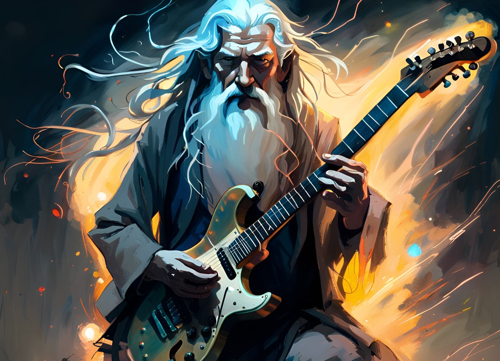 Anime Gandalf Shreds on Electric Guitar