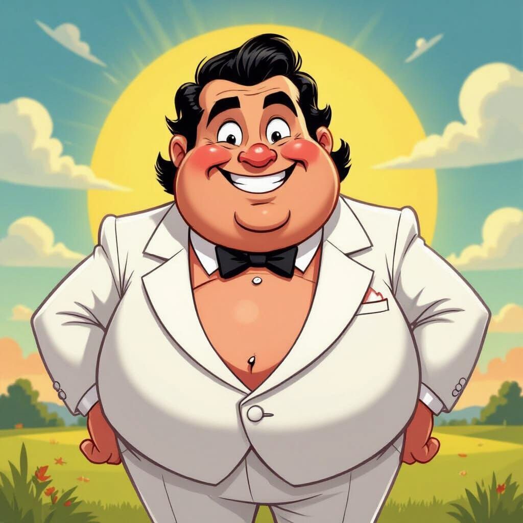 Cartoon Boss Hogg in White Suit Smiling Deviously