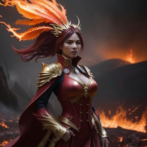 Phoenix Woman Emerges from Flames: Digital Art