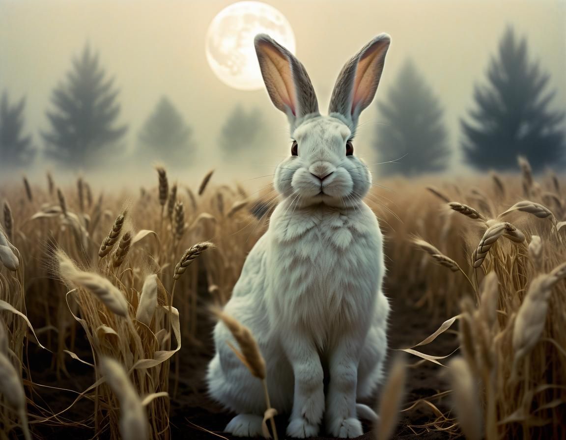 Ethereal Ghost Rabbit Haunts Harvest Field