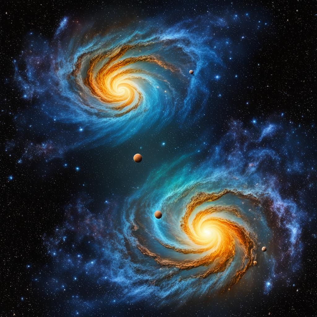 Cosmic Collision: Binary Stars and Nebula in Space