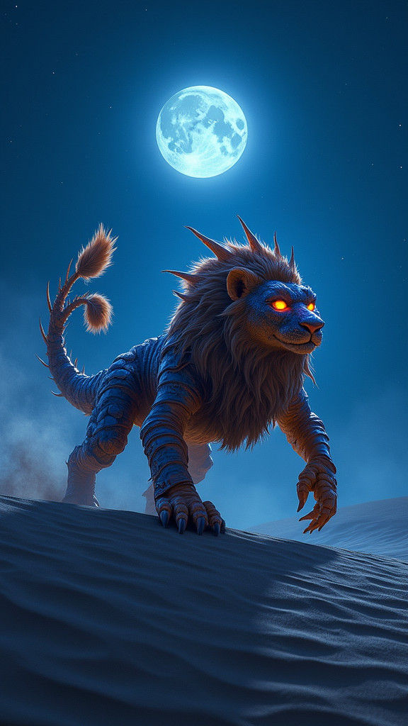 Majestic Scorpylion Emerges from Desert Night