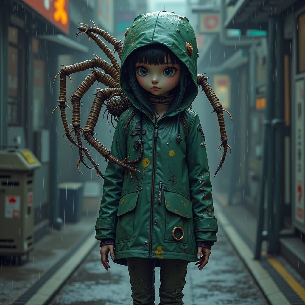 Cyberpunk Girl in Rainy Tokyo