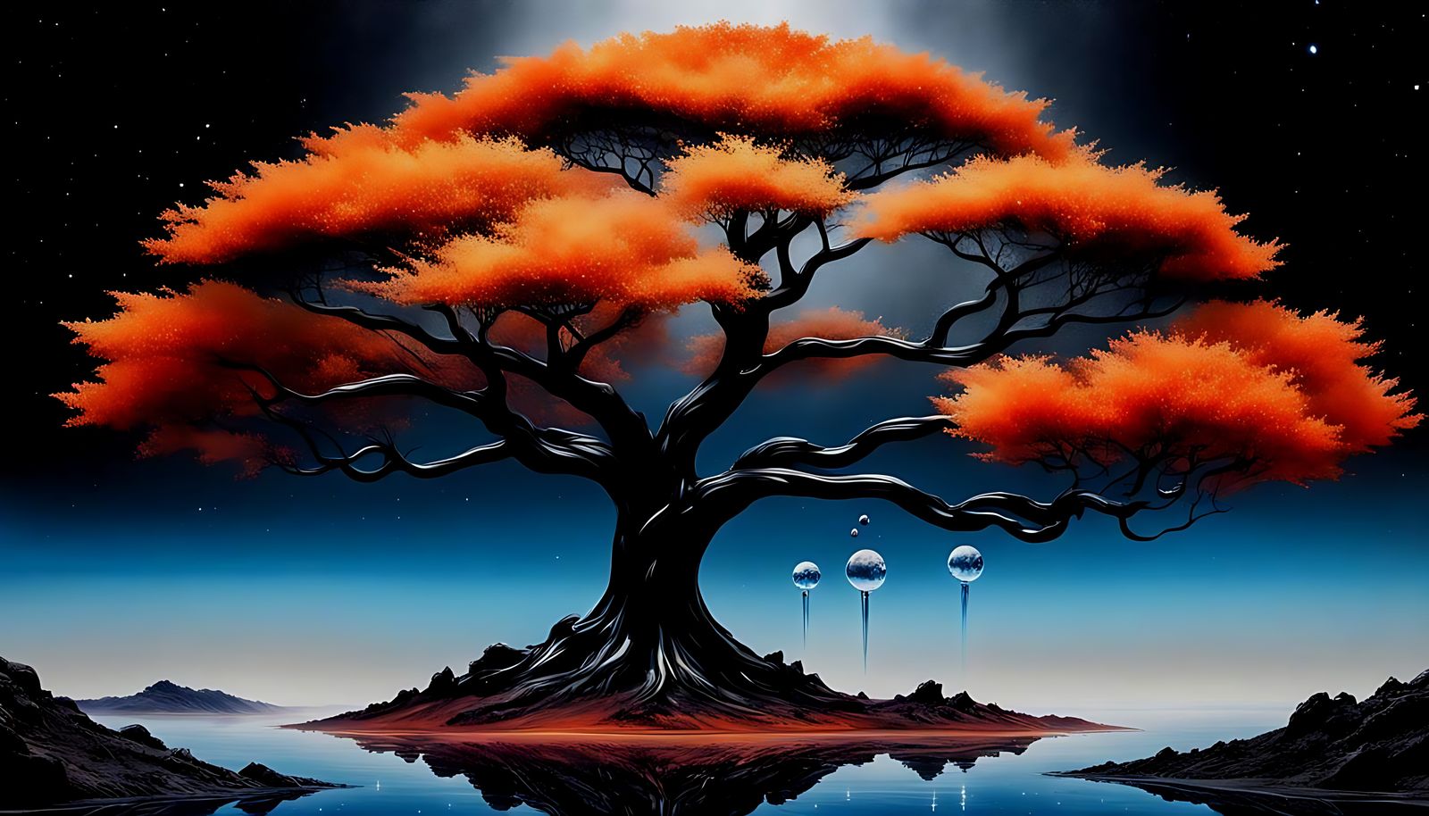 Metal Crystal Tree on Alien Planet: Digital Spray Paint Art