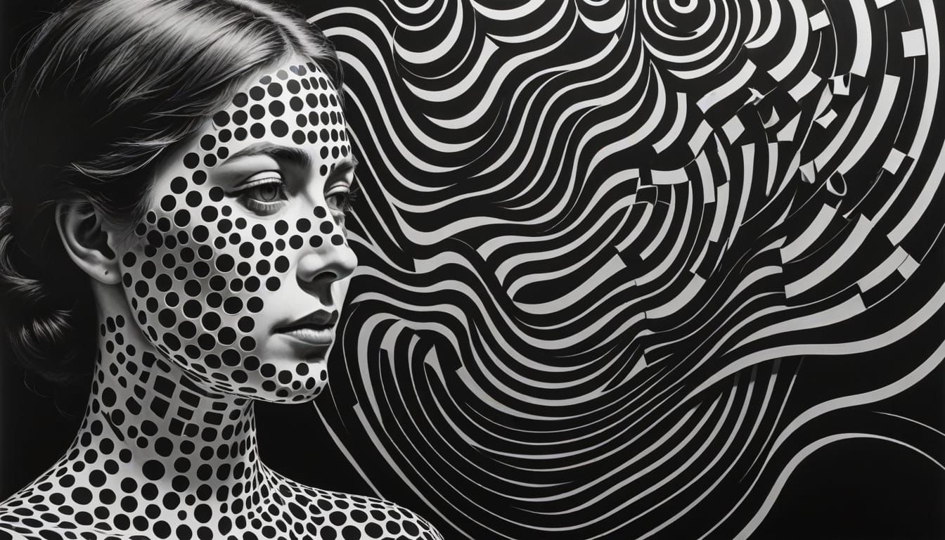 Surreal Minimalist Sculpture of Music Notes and Woman's Prof...