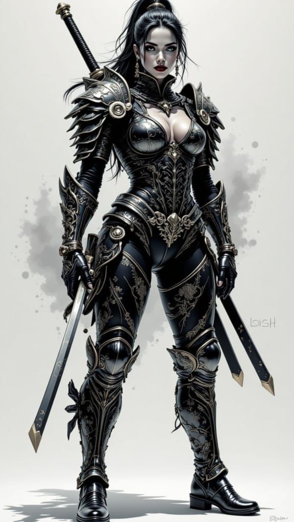Fierce Gaisha Warrior Ready for Battle in Futuristic Armor