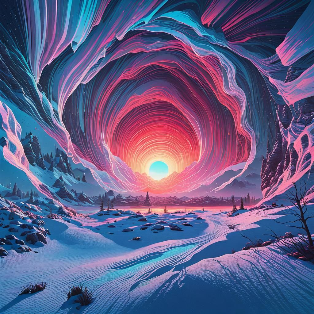 Vivid 3D Landscape with Sunset Palette