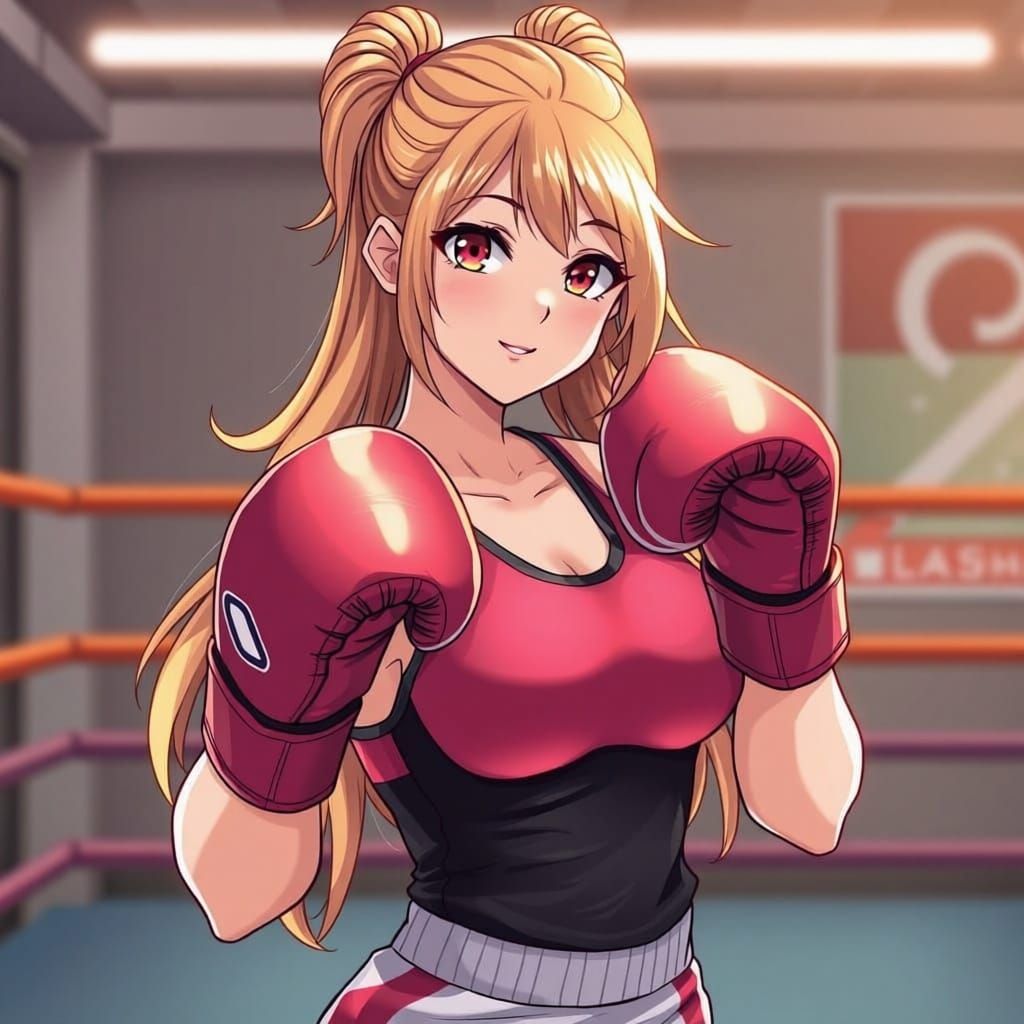 Beautiful Anime Woman in Boxing Gear Posing