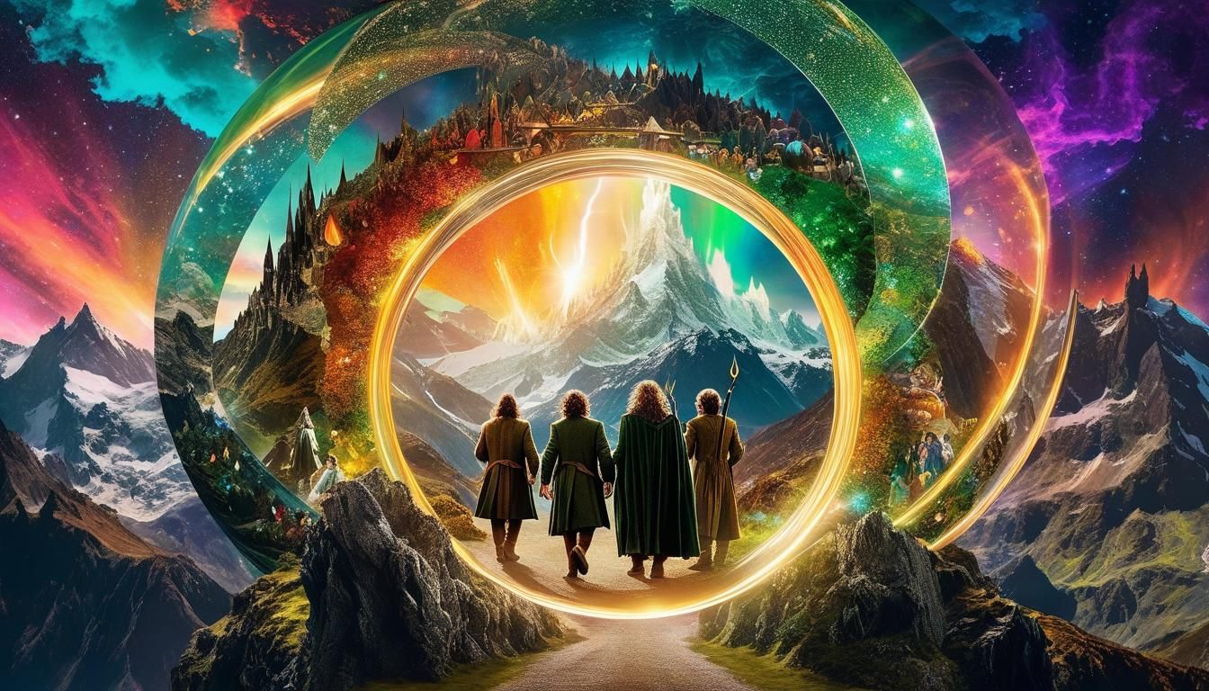 Surreal Middle Earth Collage Art with Hobbit