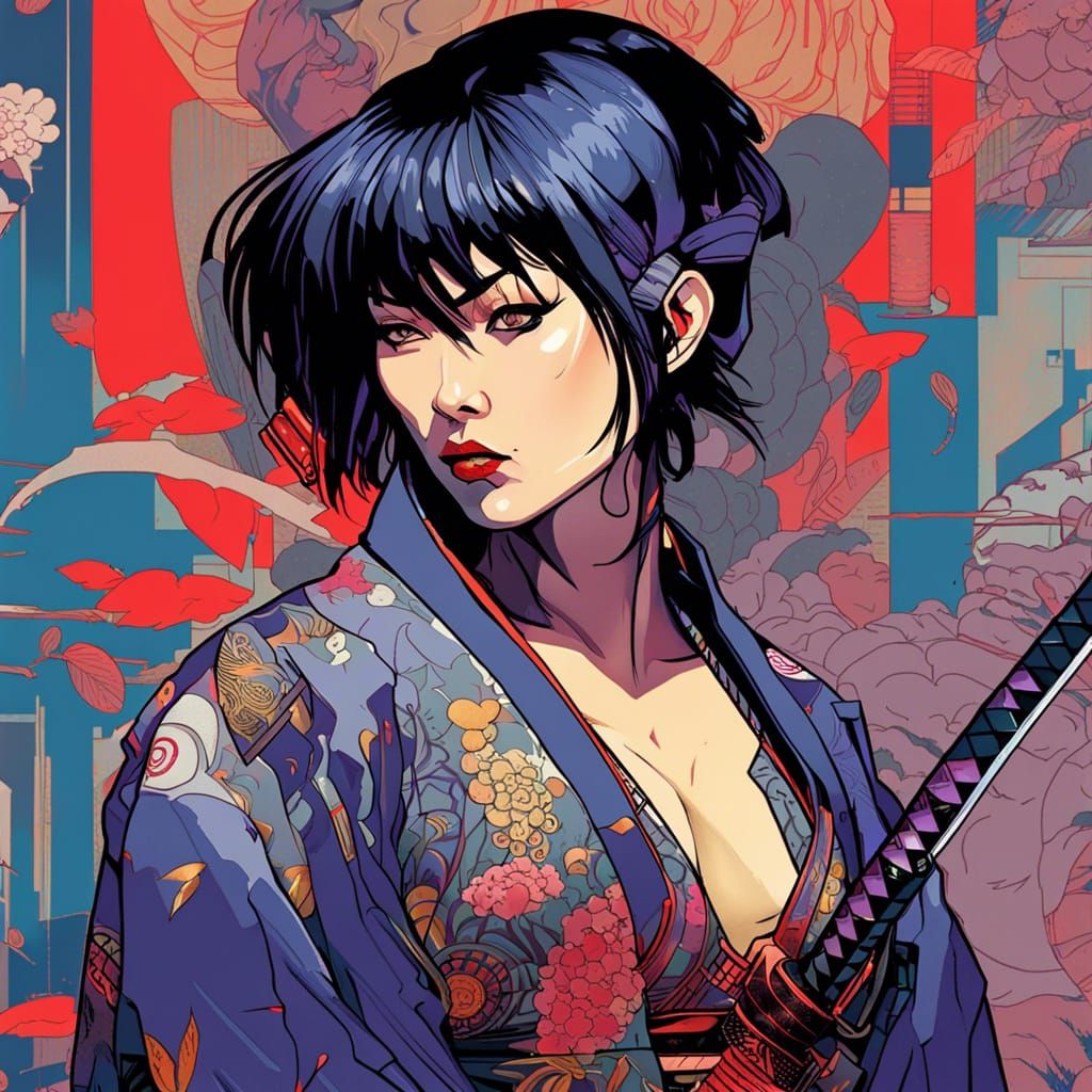 Cyberpunk Samurai in Futuristic Kimono