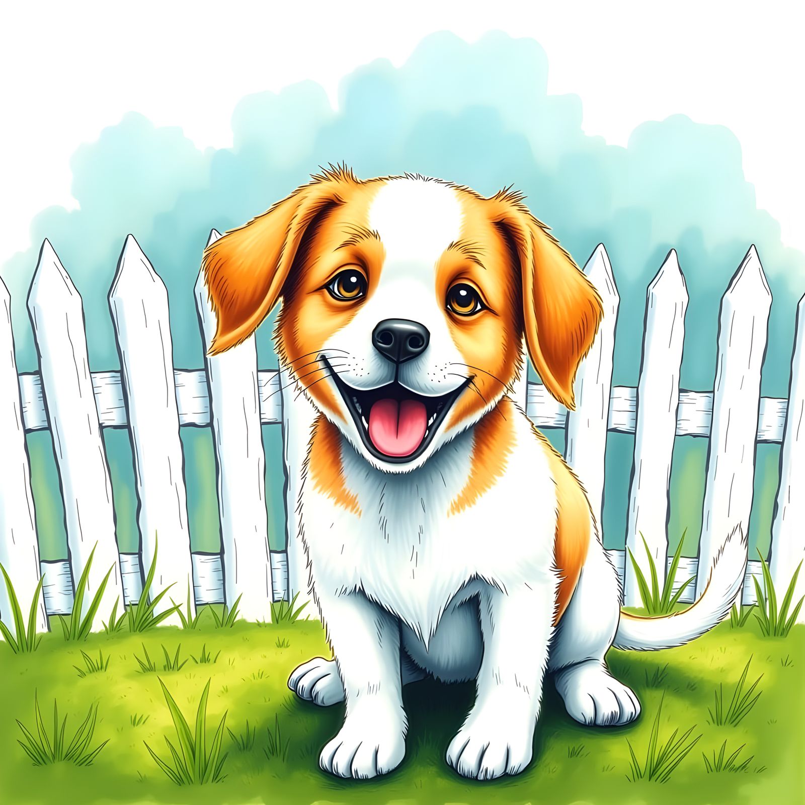 Happy Puppy in Storybook Style