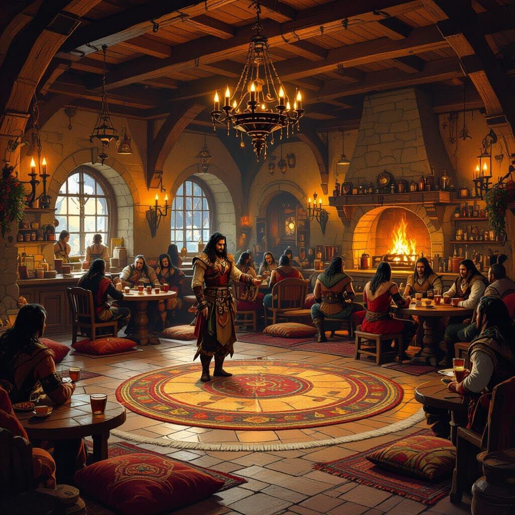 Vibrant Gorean Tavern with Dance Floor, in Fantasy Art Style