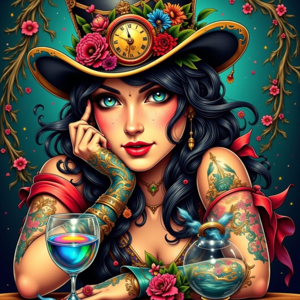 Neo-Traditional Tattoo Art: Whimsical Woman with Mad Hatter ...