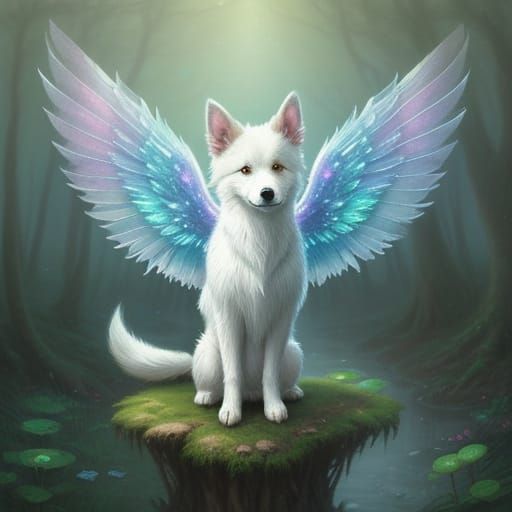 Dreamy Chibi Dog in Whimsical Forest Scene