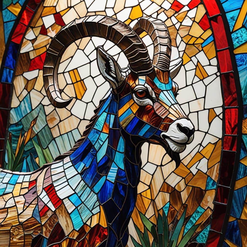 Iridescent Stained Glass Ibex Mosaic